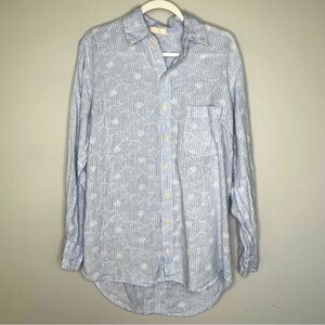 CP Shades 100%‎ Linen Floral Embroidered Striped Button Up Oversized Shirt Small